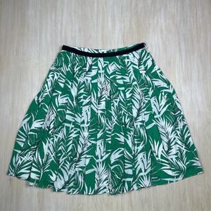 Talbots Green Leaf Print Pleated A-Line Tropical Resort Preppy Midi Skirt 12